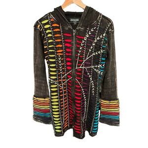 Footpath Trading Company Vintage Zip-up Hooded Sweater Multicolor Embroidered